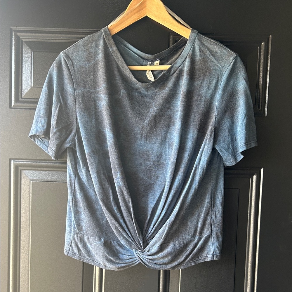 Casual Twist-Front Top in Dusty Blue